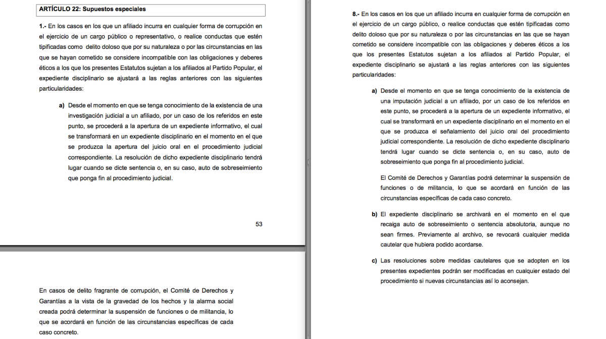 A la izquierda, fragmento de la ponencia de Estatutos presentadas y, a la derecha, los estatutos de 2012