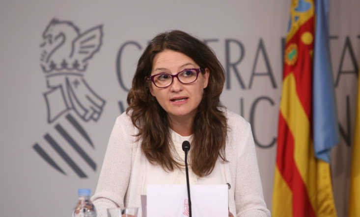 La vicepresidenta del Consell, Mónica Oltra, durante la rueda de prensa de este viernes
