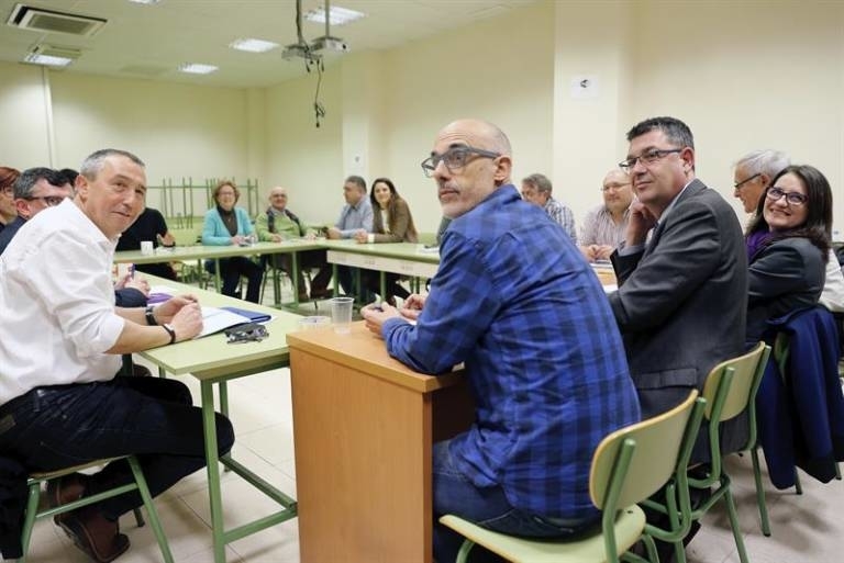 Reunión de la dirección de Compromís, con Julià Álvaro y Mónica Oltra