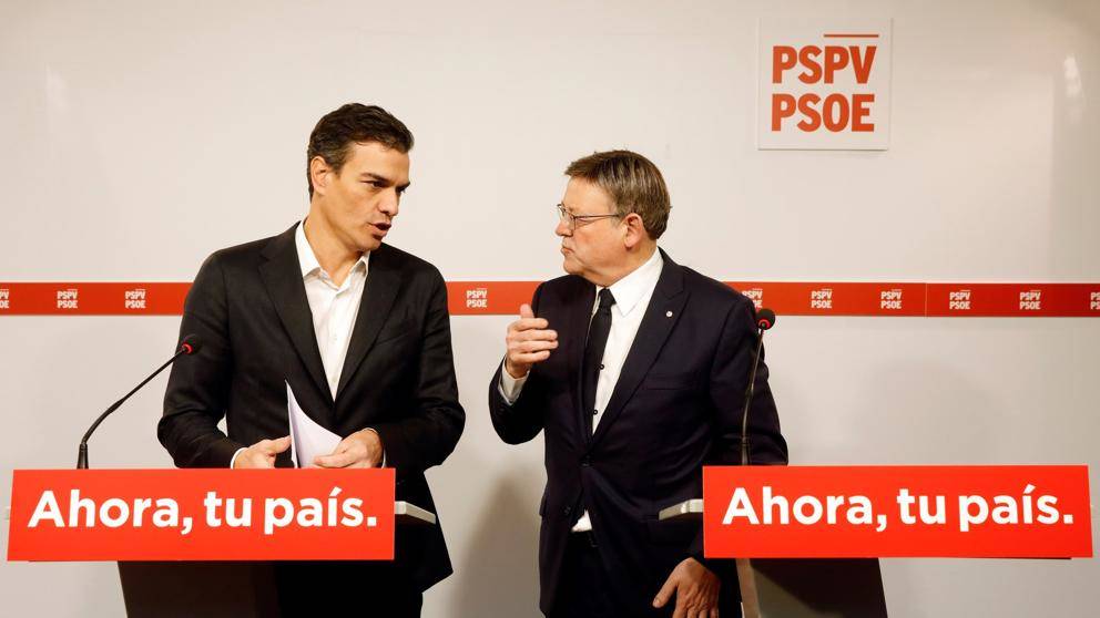 El líder del PSOE, Pedro Sánchez, y el presidente de la Generalitat, Ximo Puig. Foto: EFE