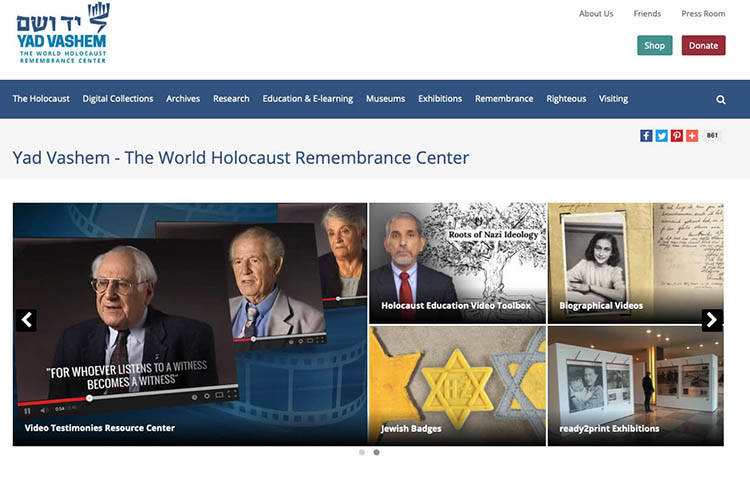 Pàgina web de Yad Vashem, el museu de l’Holocaust de Jerusalem.