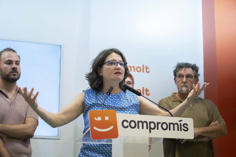 Mónica Oltra en el acto de su dimisión. Foto: JORGE GIL/EP