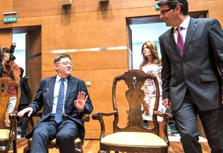 El presidente de la Generalitat, Ximo Puig, y el presidente de la Diputación de Valencia, Jorge Rodríguez. EVA MÁÑEZ