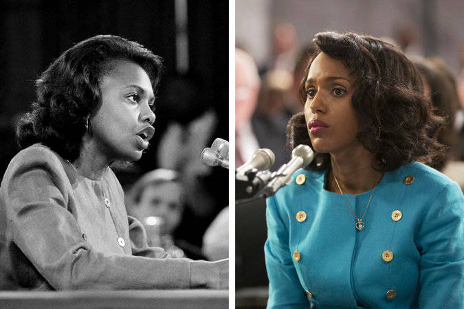 Foto: A la izquierda, la verdadera Anita Hill. A su derecha la actriz, Kerry Washington en Confirmation de HBO