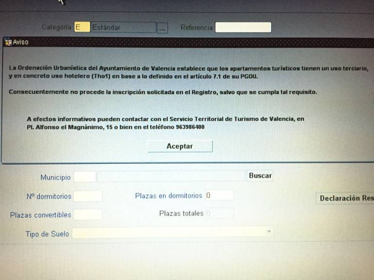 Petición hasta hace unos días de la página web ante el registro de viviendas turísticas en Valencia (Foto: VP)