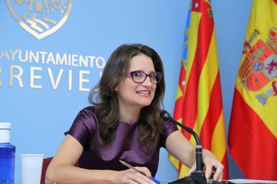 Mónica Oltra durante la rueda de prensa celebrada tras el Pleno del Consell en Torrevieja. JOAQUÍN CARRIÓN
