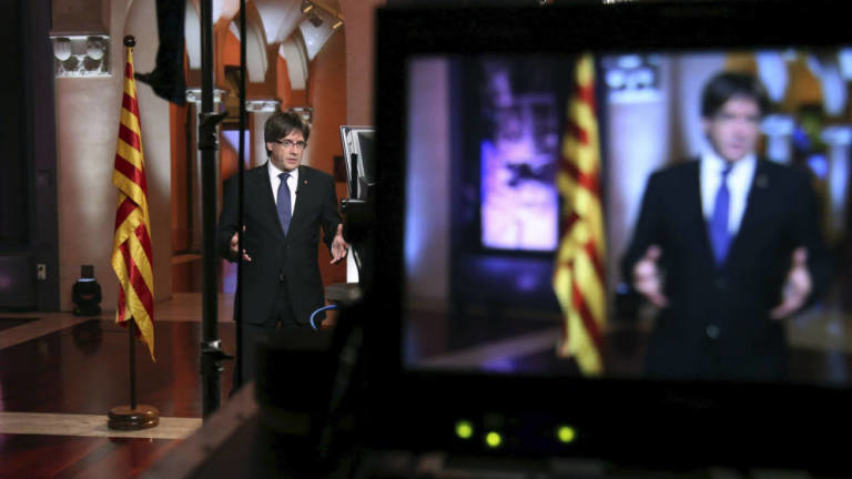 Carles Puigdemont en su comparecencia en la última hora del sábado. Foto: EFE