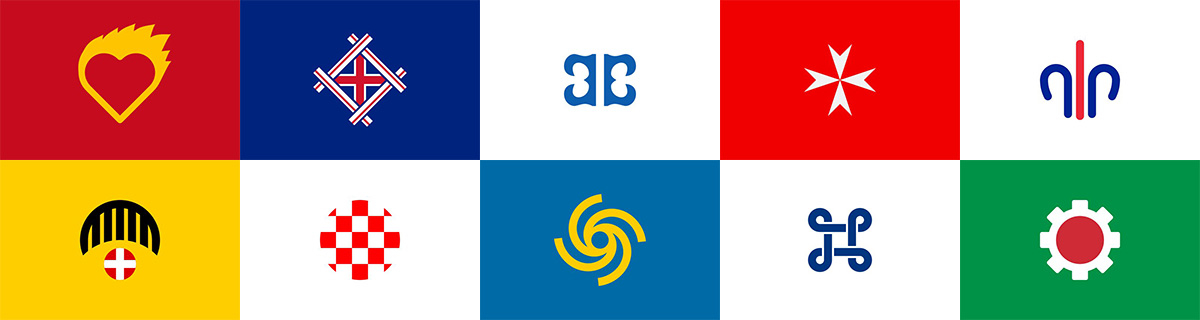 Un rediseño conceptual de banderas europeas repensadas al estilo de las prefecturas niponas, visto en Reddit