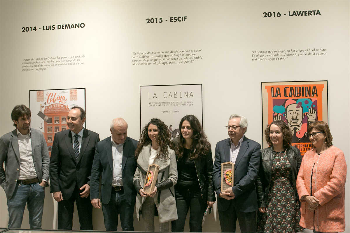 De izquierda a derecha, José Luis Moreno, José Manuel Company (Caixa Popular), Girona, Rodrigo, Mansanet, Ariño, Glòria Tello y Carmen Amoraga