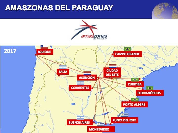 Mapa de rutas de Amaszonas del Paraguay