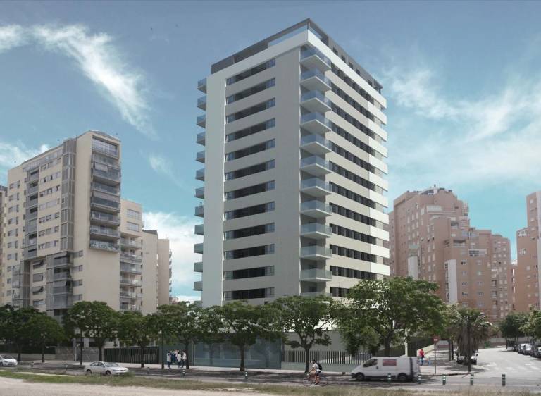 Vista del edificio proyectado por la Sareb en la avenida Pío Baroja de Campanar