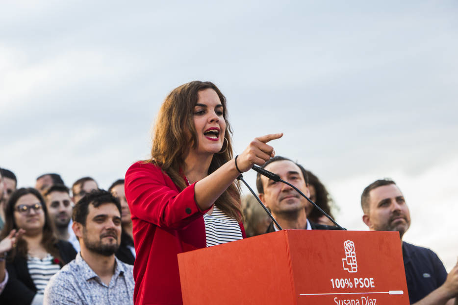 La vicealcaldesa de València, Sandra Gómez, en un mitin del partido. Foto: EVA MÁÑEZ