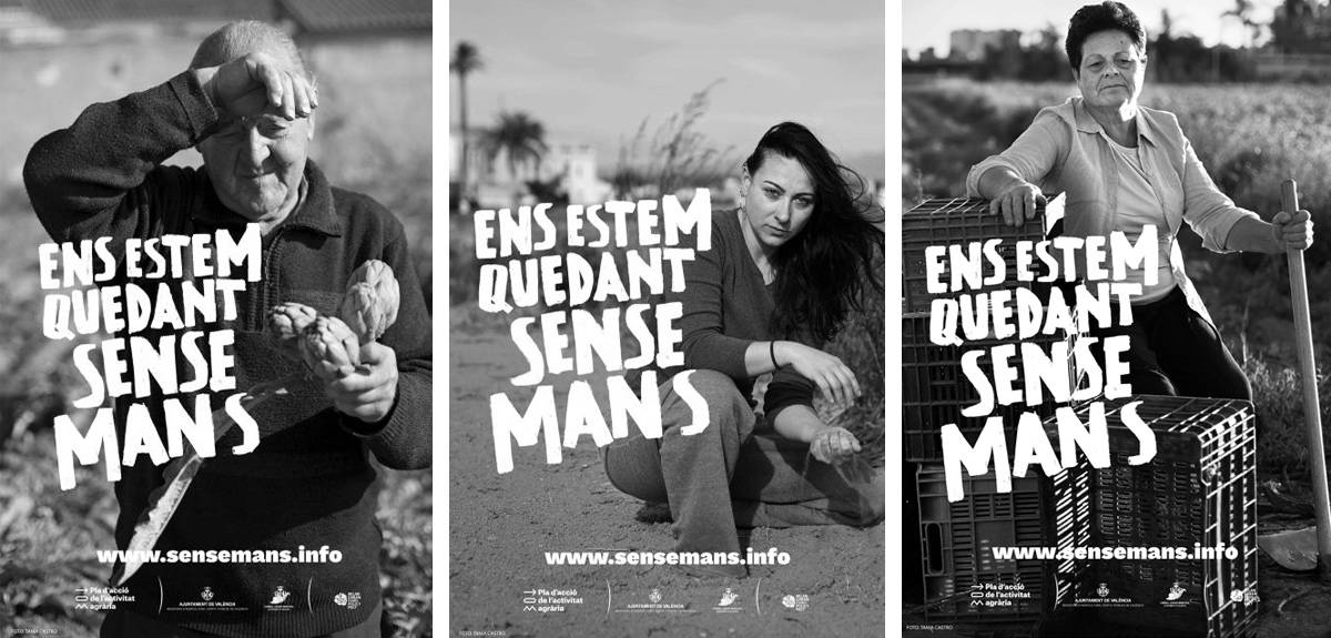 Serie de carteles de la campaña ‘Ens estem quedant sense mans’ realizada por CuldeSac para Ajuntament de València, con fotografías de Tania Castro.