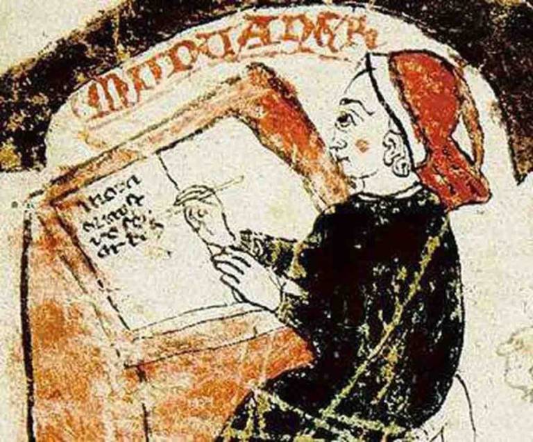 Ramon Muntaner en el manuscrit més antic conegut de la seua crònica, del segle XIV