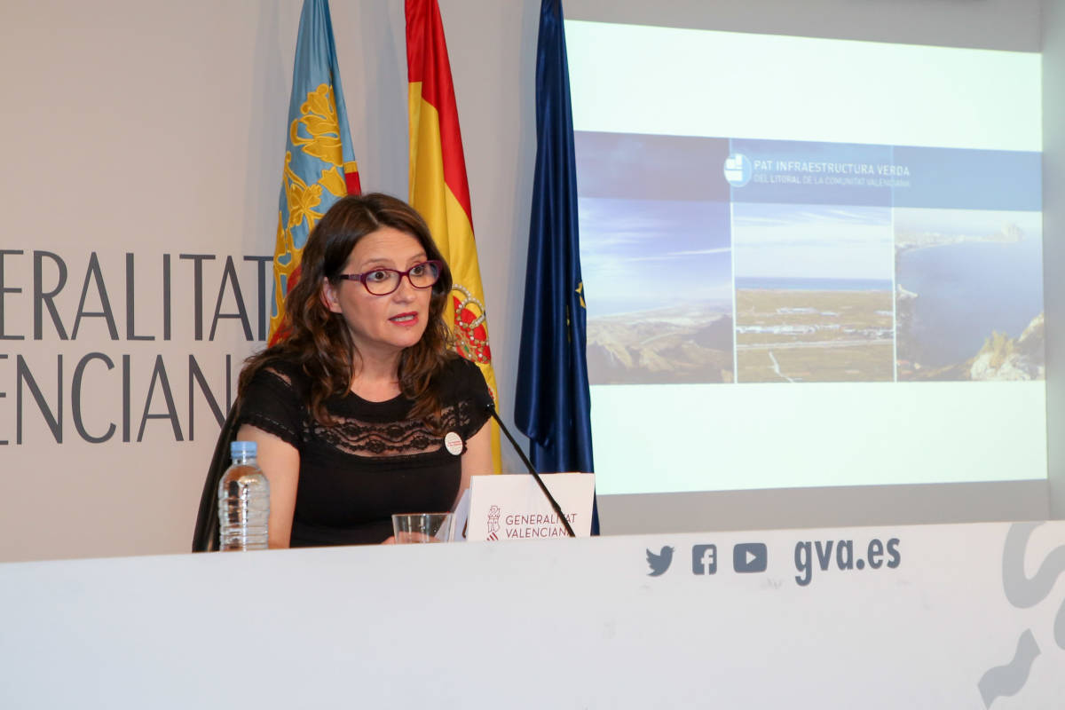 La vicepresidenta del Consell, Mónica Oltra, durante la rueda de prensa de este viernes. Foto: GVA