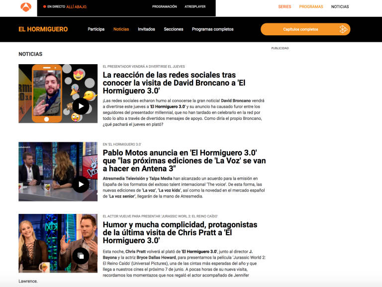 Despiece en forma de noticias con clips de vídeo en la web de 'El Hormiguero'