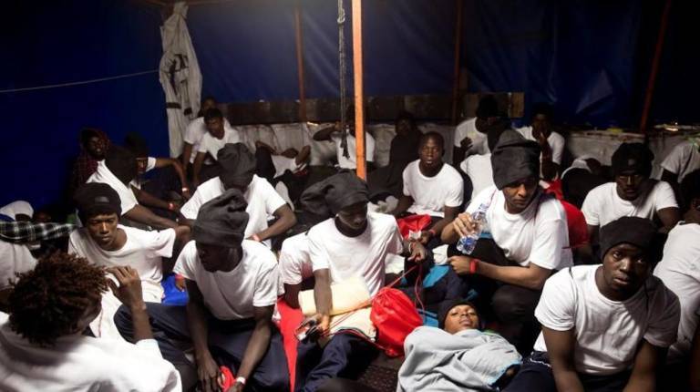 Migrantes rescatados por el 'Aquarius'. Foto: EFE