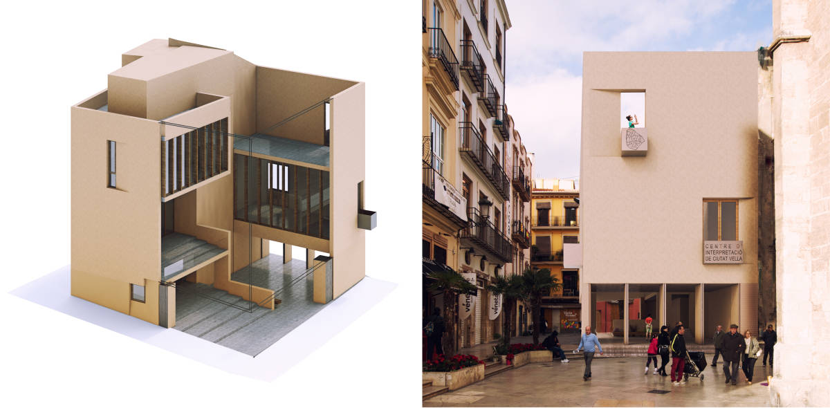 Foto: Imatges del projecte guanyador de Contell-Martínez des del carrer de Brodadors de València (esquerra) i el carrer Micalet (dreta). Autors: Contell-Martínez Arquitectos.