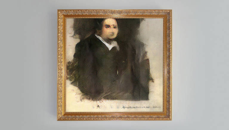 “Portrait of Edmond de Belamy”, generado por una inteligencia artificial y subastado en Christie’s el año pasado por medio millón de dólares.