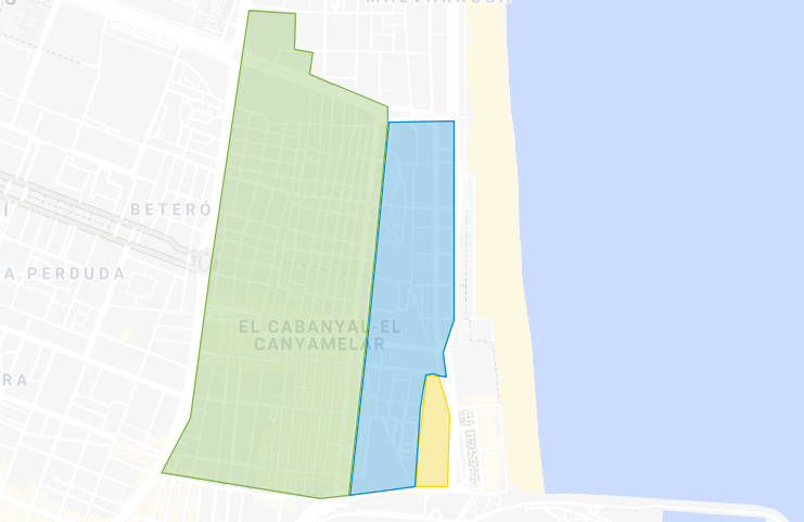Áreas de restricciones para pisos turísticos. Verde: 10% | Azul: 30% | Amarillo: 40%. Foto: VP.