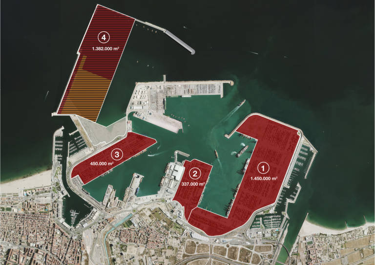 Terminales actuales del Puerto de Valencia (1-3) y terminal a la que aspira MSC (4)
