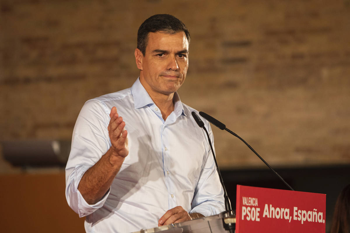 Pedro Sánchez, en un mitin en València el pasado 2 de octubre. Foto: EVA MÁÑEZ