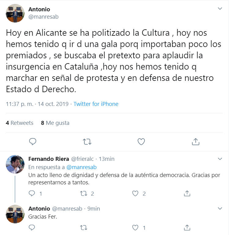 Pantallazo del tweet publicado por el concejal Antonio Manresa