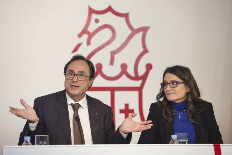Vicent Soler y Mónica Oltra durante la presentación de los Presupuestos de 2019. Foto: MARGA FERRER