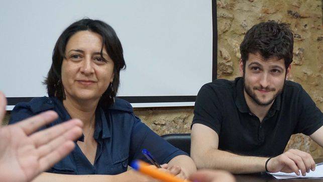 La líder de EUPV, Rosa Pérez, y el secretario general de Podem, Antonio Estañ