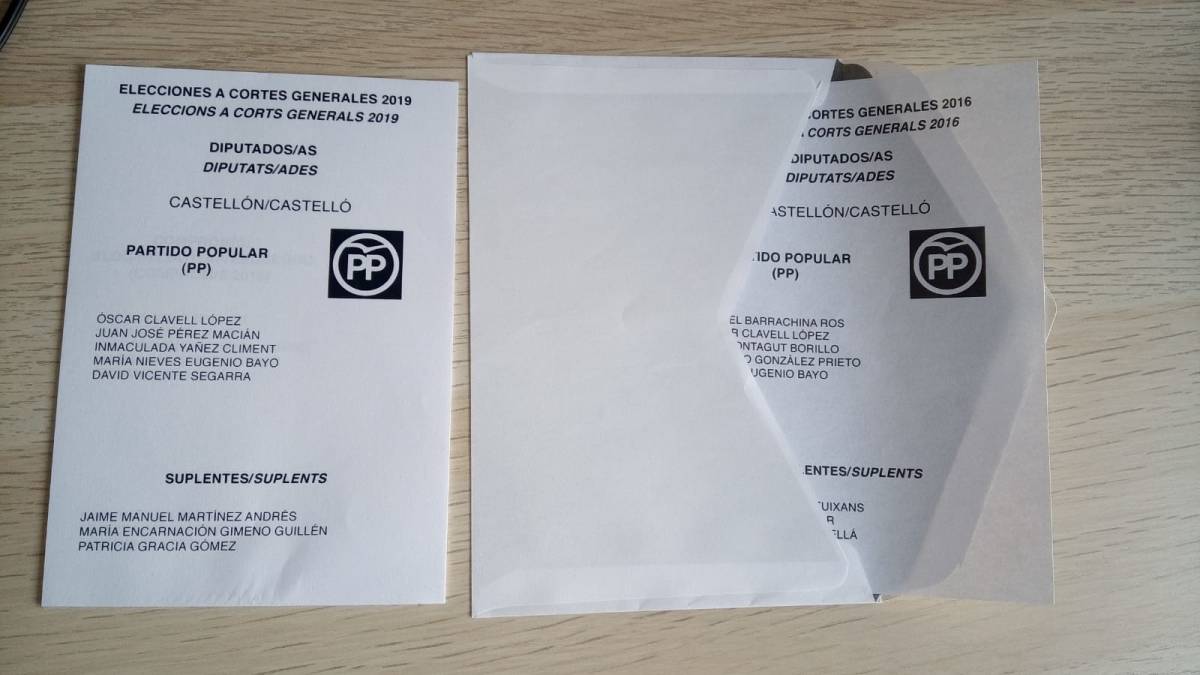 En algunos casos, el voto por correo contiene dos papeletas del PP, una de 2016 y otra actual. (Foto: CP)
