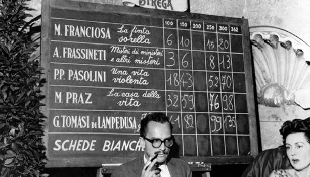 Feltrinelli en l'entrega dels Premis Strega en 1959, edició que guanyà Lampedusa amb «Il Gattopardo» port