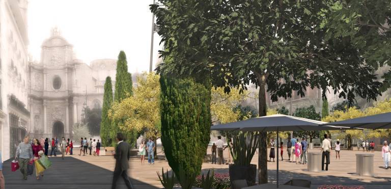  Figuración de cómo quedará la Plaza de la Reina vista desde Santa Catalina.