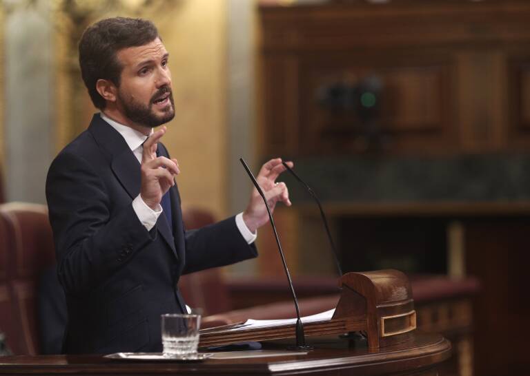 Pablo Casado (PP) durante la moción de censura de Vox. Foto: EUROPA PRESS/E. Parra. POOL