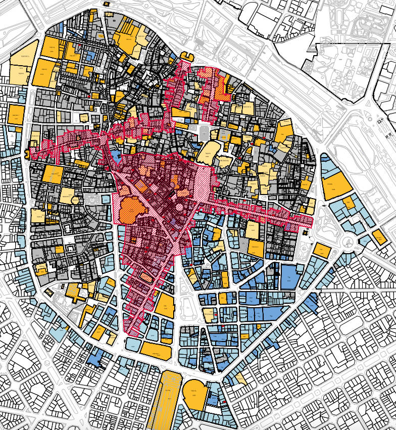 Plano de los diferentes usos de Ciutat Vella según el PEP.