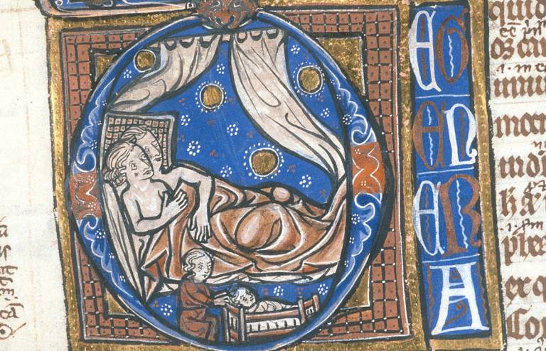 Representació medieval d'una parella en el llit