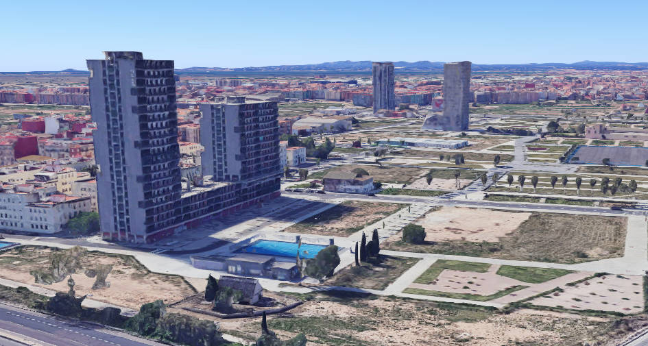 Torre de vivienda pública en Sociópolis, cuyas obras están paradas desde 2011. Foto: GOOGLE MAPS