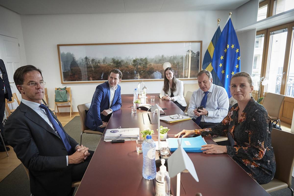 Rutte (izquierda) y el resto de primeros ministros 'frugales'. Foto: EUROPEAN COUNCIL/MARIO SALERNO