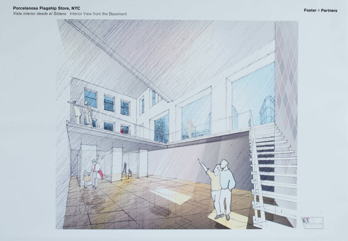 Dibujos y planos realizados por Foster+Partners para el diseño del showroom neoyorquino. (Foto: PORCELANOSA)