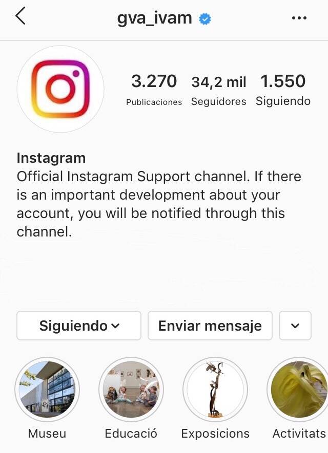 Información de contacto del perfil de Instagram del IVAM tras el hackeo. 