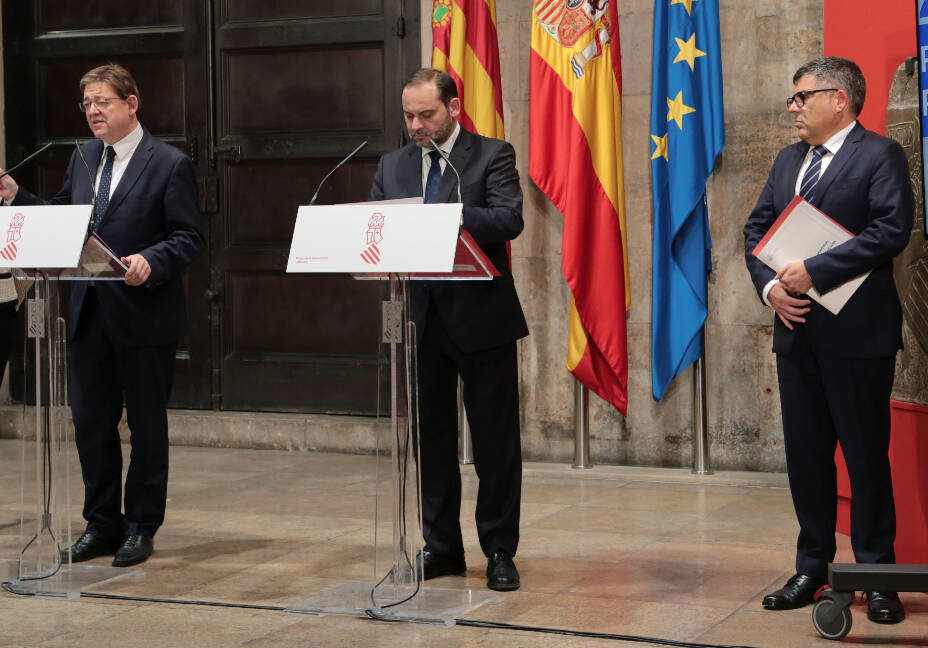 Puig, Ábalos y Fulgencio en una rueda de prensa en 2019. Foto: GVA
