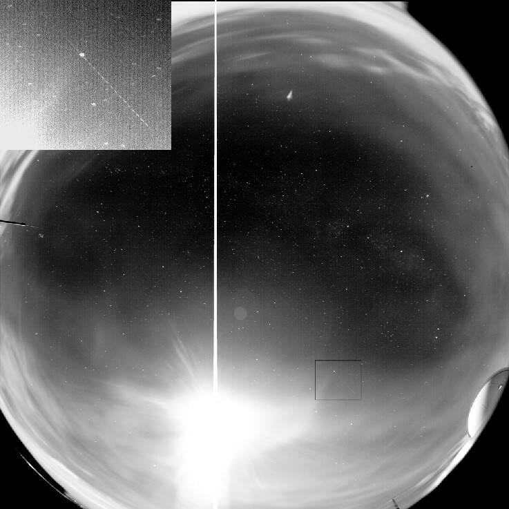 “Aquesta imatge obtinguda per la càmera CCD de tot el cel de l'Observatori Astronòmic del Montsec (OAdM) ens mostra les immenses possibilitats de les càmeres que s'estan instal·lant per tot Espanya per a registrar qualsevol fenomen lluminós que esdevingui en el cel” / Josep M. Trigo
