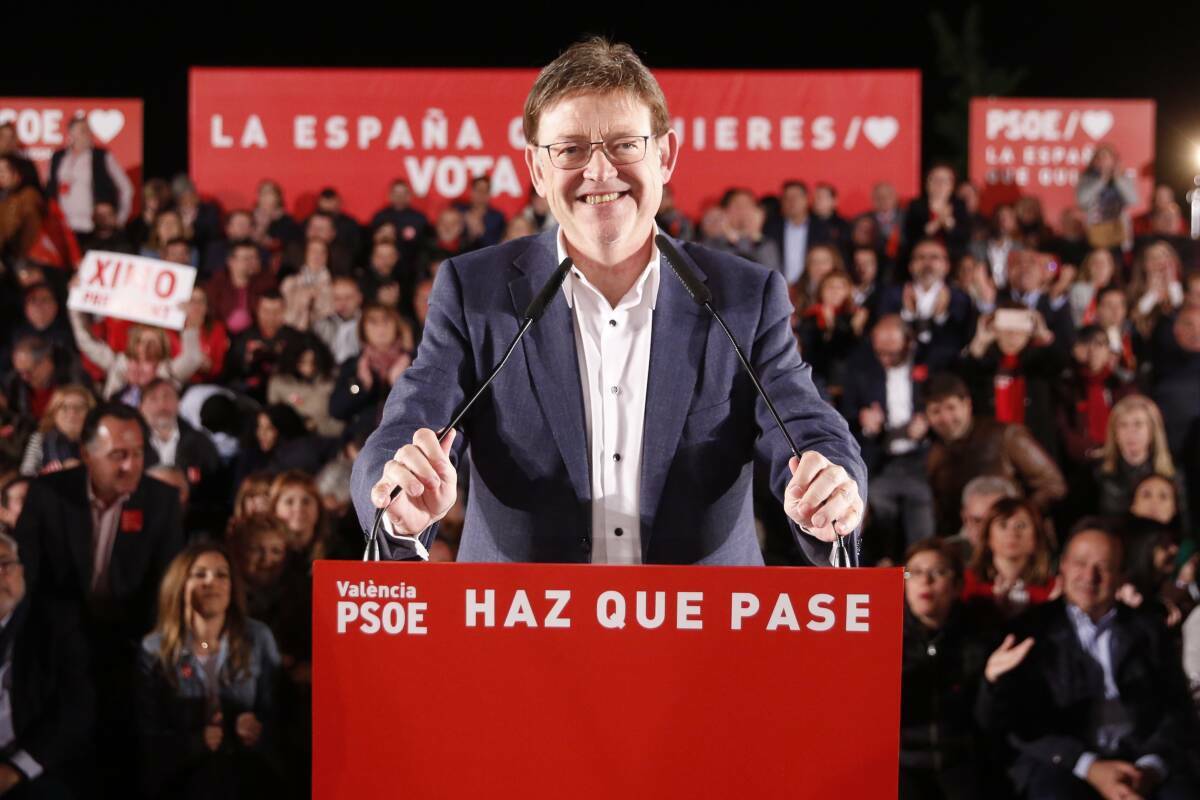 El líder del PSPV y presidente de la Generalitat, Ximo Puig, en un mitin de 2019. Foto: PSPV