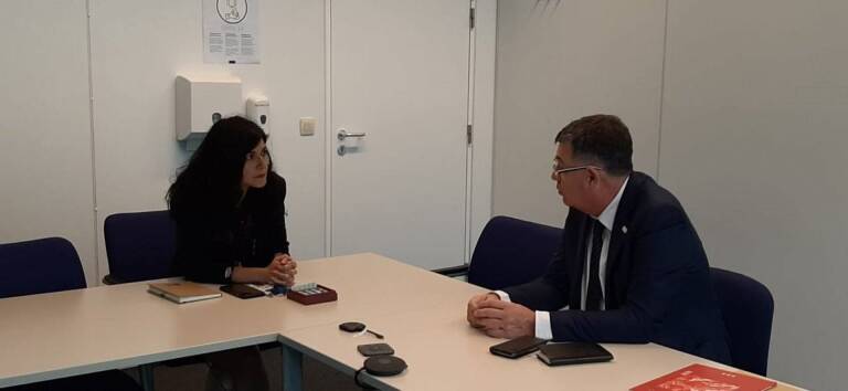 El 'president' de Les Corts Valencianes, Enric Morera, se reúne en Bruselas con la responsable de Escuelas y Plurilingüismo de la Comisión Europea, Anna Solé i Mena (Foto: CORTS VALENCIANES)
