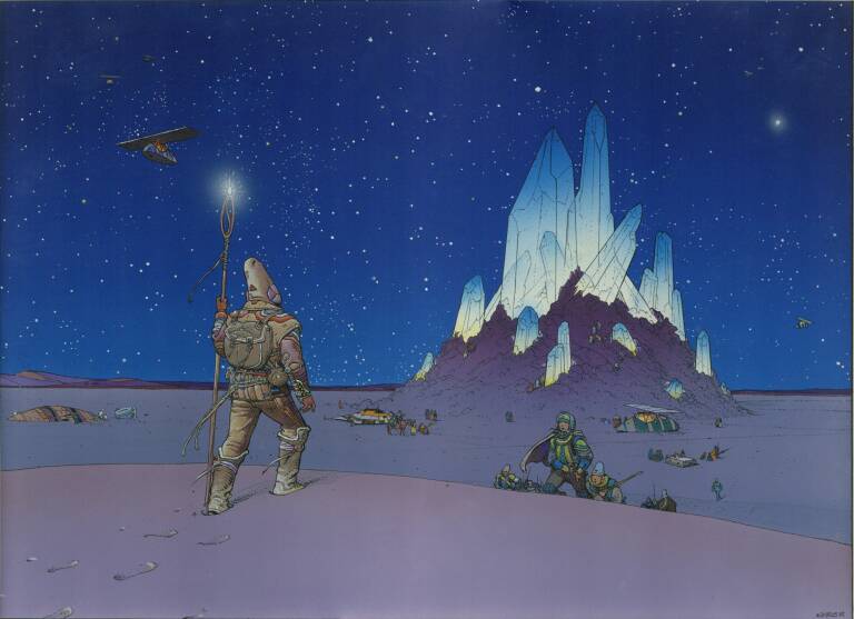 Jean Giraud, Moebius Cristal Majeur Ilustración 1985. Tinta china y acrílico sobre papel 9e Art Références, París.
