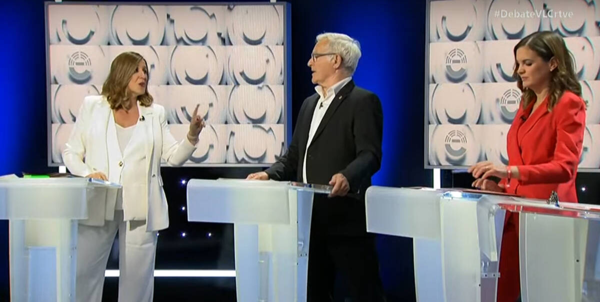 María José Catalá, Joan Ribó y Sandra Gómez, en el debate de RTVE. Foto: RTVE