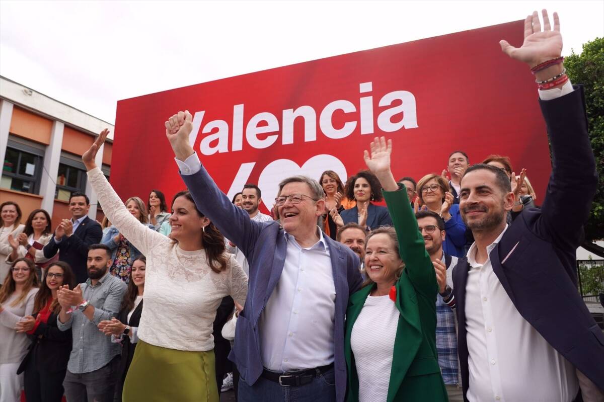 Puig, junto a Sandra Gómez, Nadia Calviño y Fernández Bielsa en el arranque de campaña. Foto: PSPV