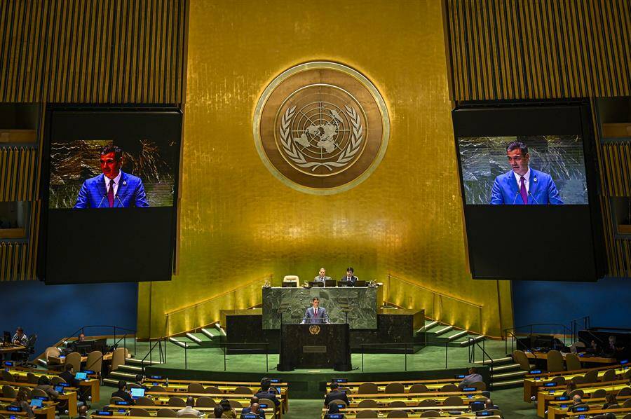 Pedro Sánchez, durante su intervención en la Asamblea de la ONU. Foto: EFE/MIGUEL RODRIGUEZ