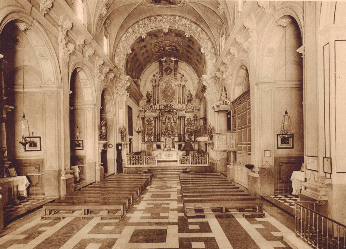 Interior de la iglesia. (©Vicente Barberà Masip, “Hospital General”, 1927. Archivo personal de Pablo Márquez)
